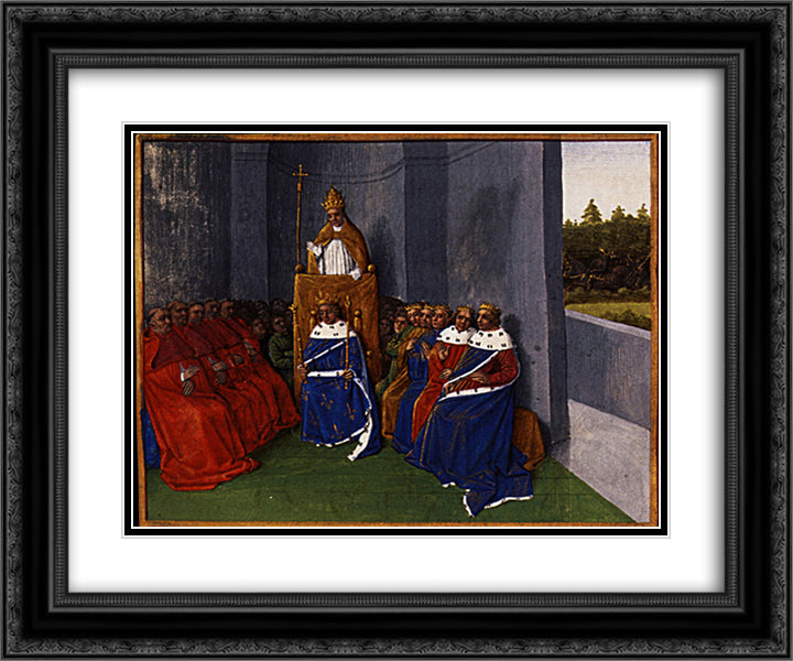 Preaching the First Crusade at Clermont 24x20 Black Ornate Wood Framed Art Print Poster with Double Matting by Fouquet, Jean