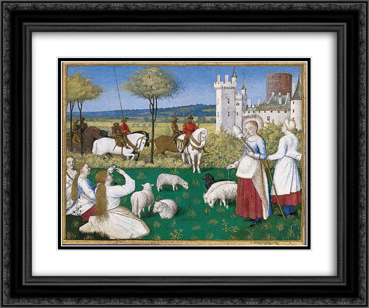 Sainte Marguerite and Olibrius, also known as Marguerite Keeping Sheep 24x20 Black Ornate Wood Framed Art Print Poster with Double Matting by Fouquet, Jean
