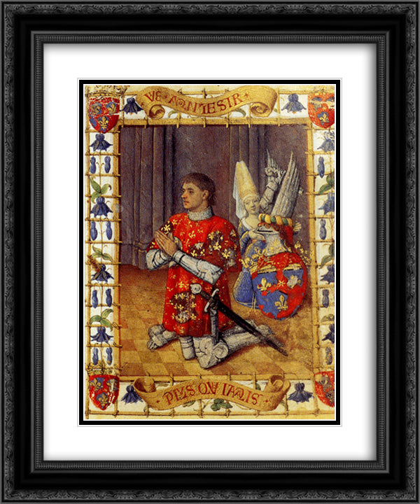 Simon De Varie Kneeling In Prayer 20x24 Black Ornate Wood Framed Art Print Poster with Double Matting by Fouquet, Jean