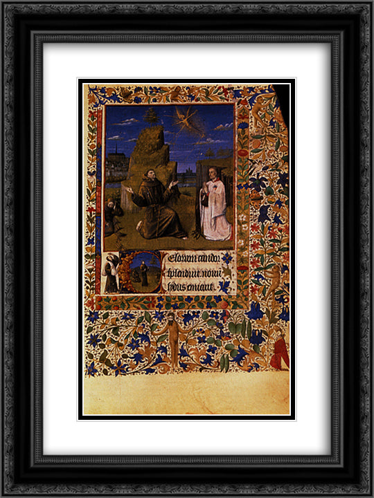 St. Francis Receiving the Stigmata 18x24 Black Ornate Wood Framed Art Print Poster with Double Matting by Fouquet, Jean