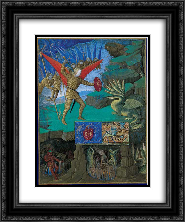 St. Michael slaying the dragon 20x24 Black Ornate Wood Framed Art Print Poster with Double Matting by Fouquet, Jean