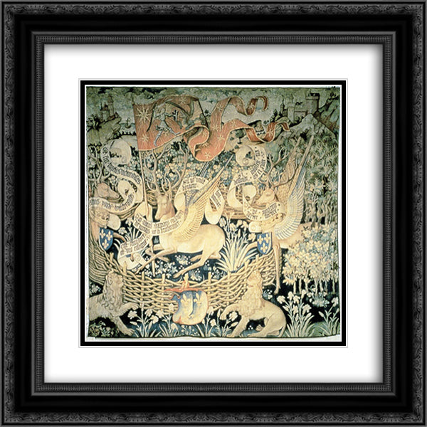 Tapestry of the winged deers 20x20 Black Ornate Wood Framed Art Print Poster with Double Matting by Fouquet, Jean