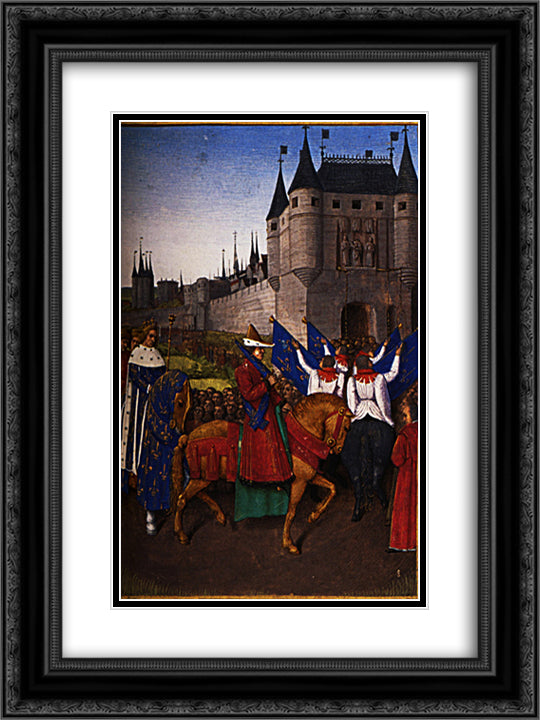 The Arrival of Charles V (1337-80) in Paris, 28th May 1364 18x24 Black Ornate Wood Framed Art Print Poster with Double Matting by Fouquet, Jean