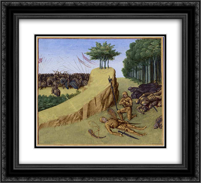 The Emperor Charlemagne Finds Roland's Corpse after the Battle of Roncevaux 22x20 Black Ornate Wood Framed Art Print Poster with Double Matting by Fouquet, Jean
