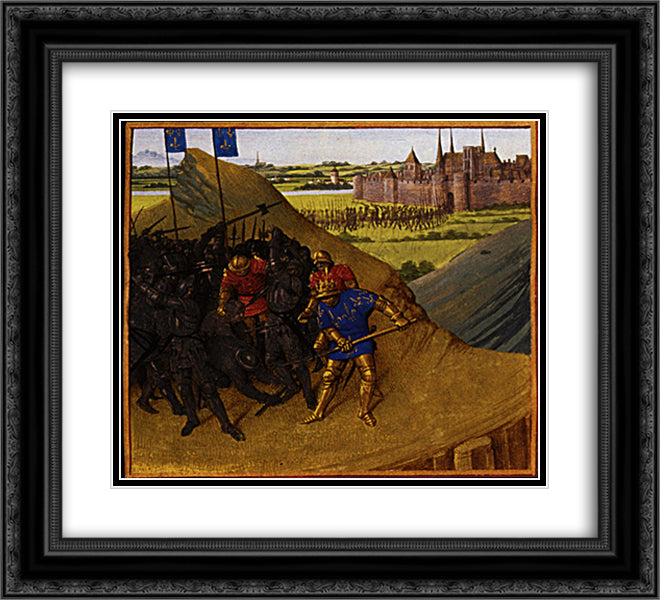 Victory of Henry I on his brother Robert 22x20 Black Ornate Wood Framed Art Print Poster with Double Matting by Fouquet, Jean