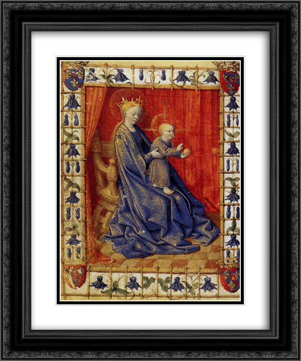 Virgin And Child Enthroned 20x24 Black Ornate Wood Framed Art Print Poster with Double Matting by Fouquet, Jean