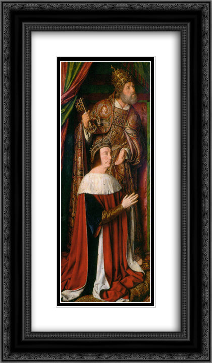 Peter II de Beaujeu of Bourbon with St. Peter - left wing of the Bourbon Altarpiece 14x24 Black Ornate Wood Framed Art Print Poster with Double Matting by Hey, Jean