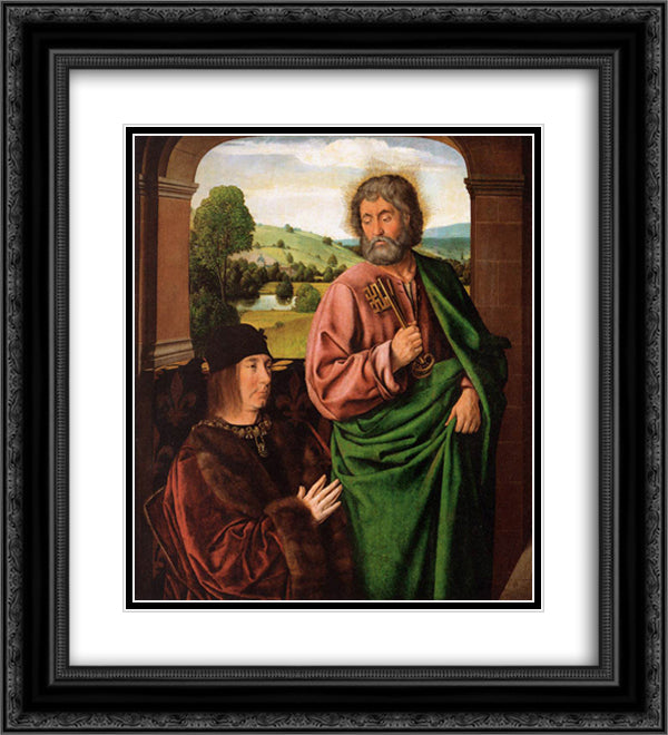 Peter II Duke of Bourbon presented by St. Peter, left hand wing of a triptych 20x22 Black Ornate Wood Framed Art Print Poster with Double Matting by Hey, Jean