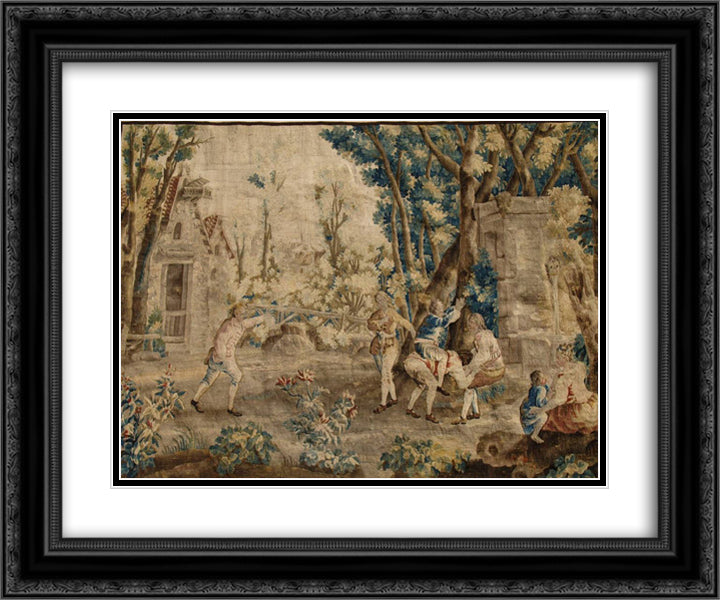 Les Amusements Champetres Le cheval fondu (Tapestry) 24x20 Black Ornate Wood Framed Art Print Poster with Double Matting by Oudry, Jean Baptiste