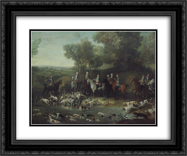 Louis XV Hunting Deer in the Saint-Germain Forest 24x20 Black Ornate Wood Framed Art Print Poster with Double Matting by Oudry, Jean Baptiste
