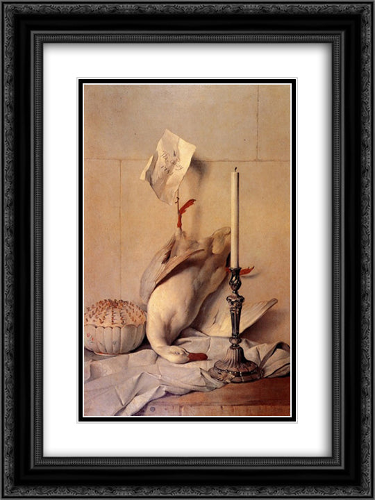 The White Duck 18x24 Black Ornate Wood Framed Art Print Poster with Double Matting by Oudry, Jean Baptiste