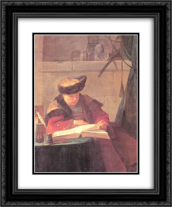 A Chemist in his Laboratory (A Philosopher giving a Lecture) 20x24 Black Ornate Wood Framed Art Print Poster with Double Matting by Chardin, Jean Baptiste Simeon