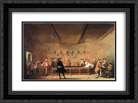 A Game of Billiards 24x18 Black Ornate Wood Framed Art Print Poster with Double Matting by Chardin, Jean Baptiste Simeon