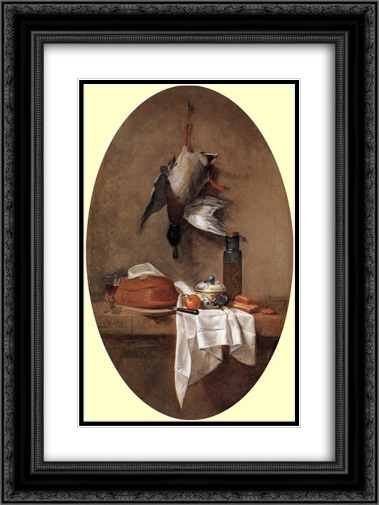 Duck with an Olive Jar 18x24 Black Ornate Wood Framed Art Print Poster with Double Matting by Chardin, Jean Baptiste Simeon