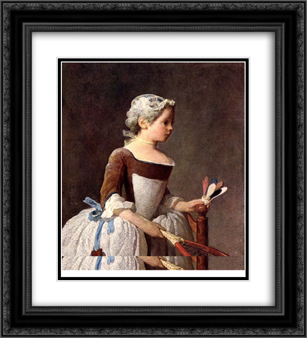 Girl with Racket and Shuttlecock 20x22 Black Ornate Wood Framed Art Print Poster with Double Matting by Chardin, Jean Baptiste Simeon