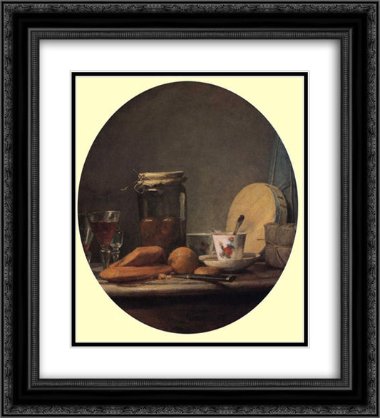 Jar of Apricots 20x22 Black Ornate Wood Framed Art Print Poster with Double Matting by Chardin, Jean Baptiste Simeon