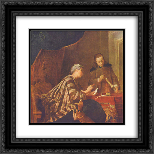 Lady Sealing a Letter 20x20 Black Ornate Wood Framed Art Print Poster with Double Matting by Chardin, Jean Baptiste Simeon