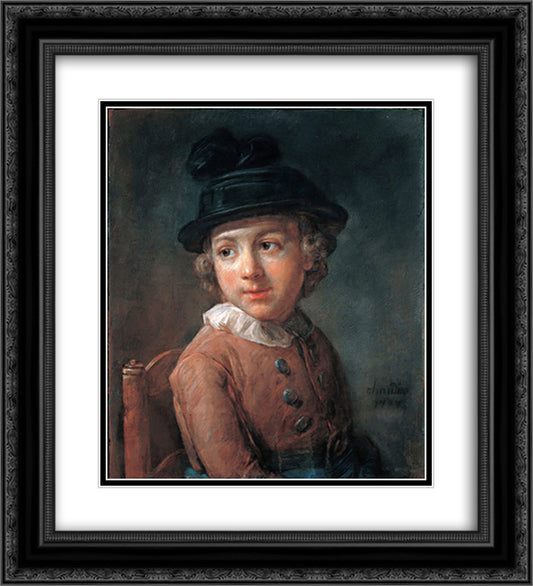 Portrait of a child 20x22 Black Ornate Wood Framed Art Print Poster with Double Matting by Chardin, Jean Baptiste Simeon