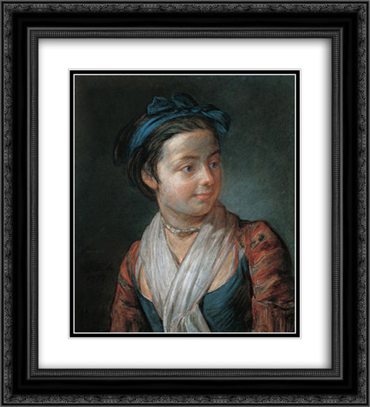 Portrait of a Young Girl 20x22 Black Ornate Wood Framed Art Print Poster with Double Matting by Chardin, Jean Baptiste Simeon