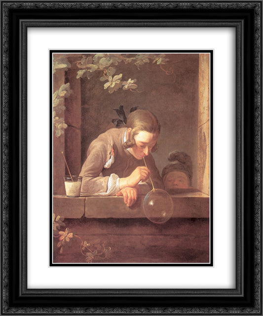 Soap Bubbles 20x24 Black Ornate Wood Framed Art Print Poster with Double Matting by Chardin, Jean Baptiste Simeon