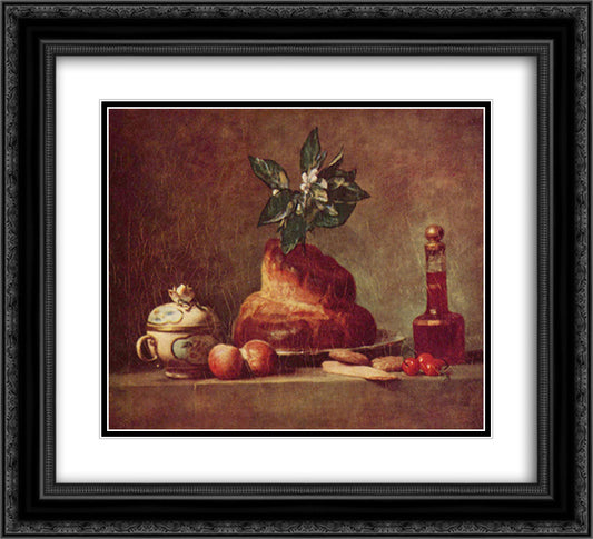 Still life with Brioche 22x20 Black Ornate Wood Framed Art Print Poster with Double Matting by Chardin, Jean Baptiste Simeon