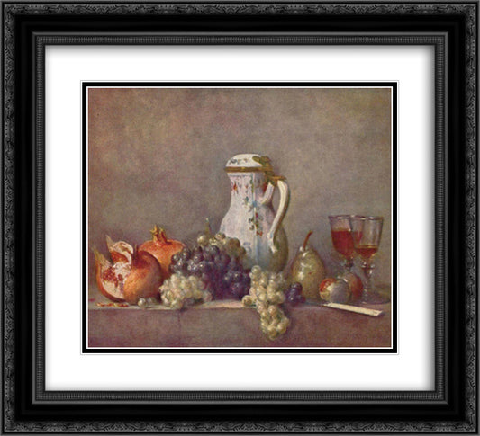 Still life with porcelain teapot 22x20 Black Ornate Wood Framed Art Print Poster with Double Matting by Chardin, Jean Baptiste Simeon