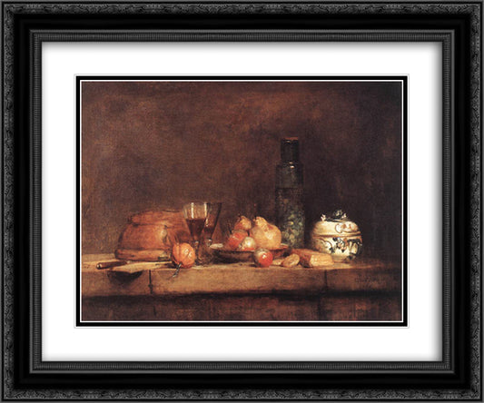 Still Life with Jar of Olives 24x20 Black Ornate Wood Framed Art Print Poster with Double Matting by Chardin, Jean Baptiste Simeon