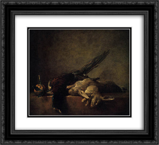 Still Life with Pheasant 22x20 Black Ornate Wood Framed Art Print Poster with Double Matting by Chardin, Jean Baptiste Simeon