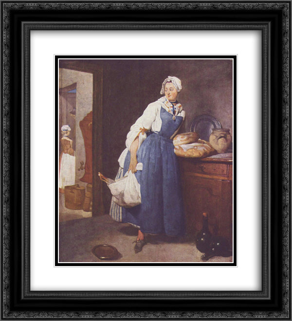 The Besorgerin 20x22 Black Ornate Wood Framed Art Print Poster with Double Matting by Chardin, Jean Baptiste Simeon
