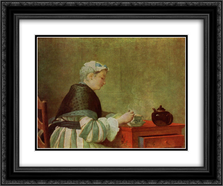 The tea drinker 24x20 Black Ornate Wood Framed Art Print Poster with Double Matting by Chardin, Jean Baptiste Simeon
