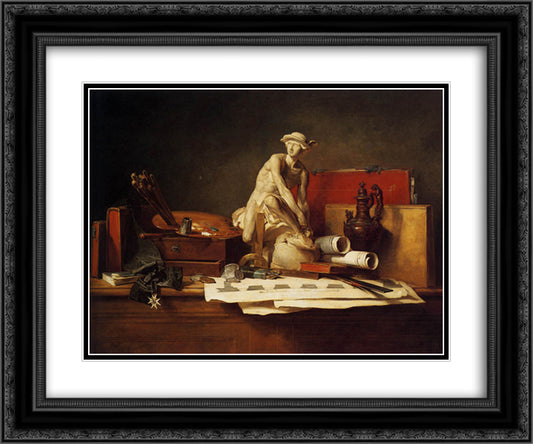 The Attributes of Art 24x20 Black Ornate Wood Framed Art Print Poster with Double Matting by Chardin, Jean Baptiste Simeon