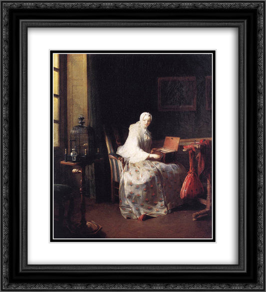 The Canary 20x22 Black Ornate Wood Framed Art Print Poster with Double Matting by Chardin, Jean Baptiste Simeon