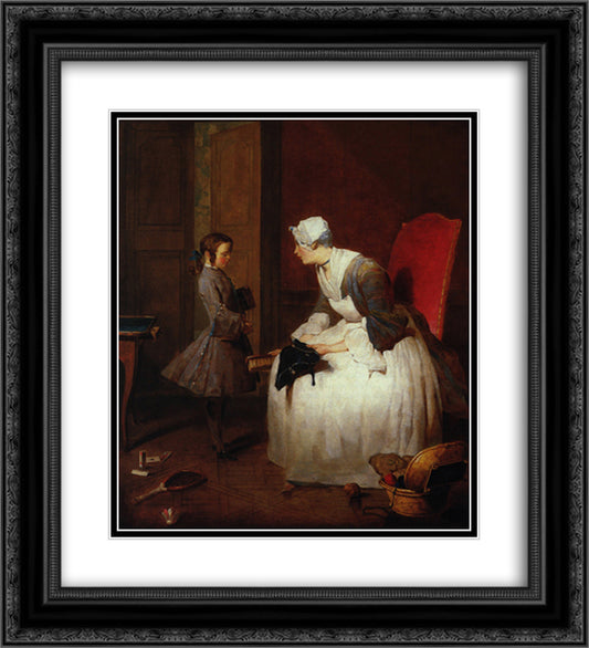 The Governess 20x22 Black Ornate Wood Framed Art Print Poster with Double Matting by Chardin, Jean Baptiste Simeon