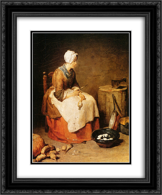 The kitchen maid 20x24 Black Ornate Wood Framed Art Print Poster with Double Matting by Chardin, Jean Baptiste Simeon