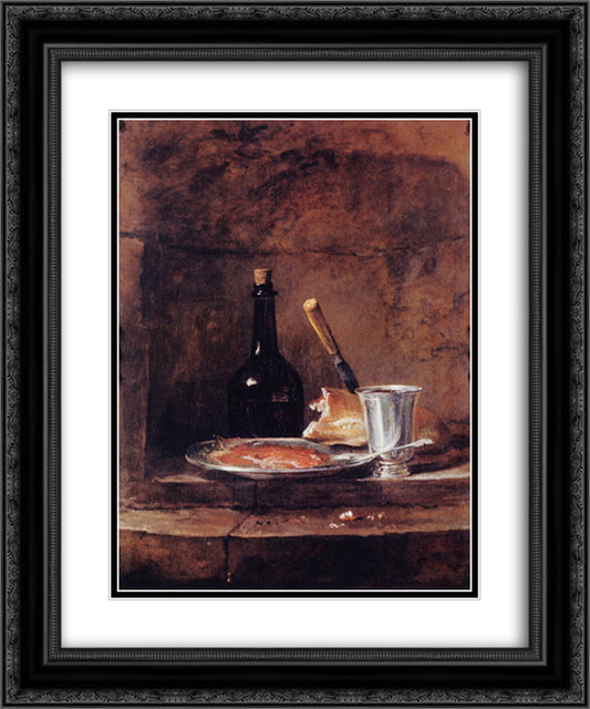 The Left Overs of a Lunch, also called the Silver Goblet 20x24 Black Ornate Wood Framed Art Print Poster with Double Matting by Chardin, Jean Baptiste Simeon