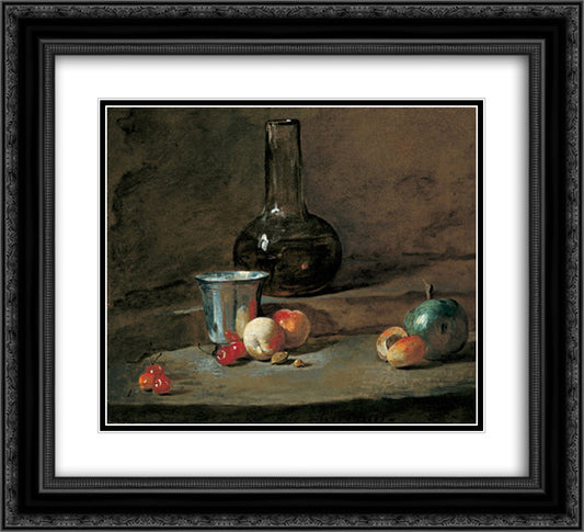 The Silver Goblet 22x20 Black Ornate Wood Framed Art Print Poster with Double Matting by Chardin, Jean Baptiste Simeon