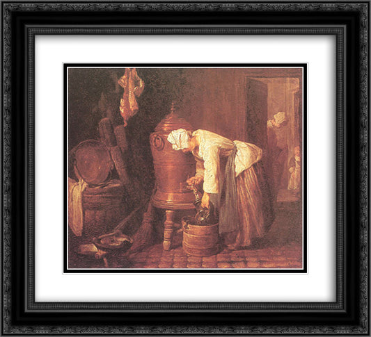 Woman Drawing Water from an Urn 22x20 Black Ornate Wood Framed Art Print Poster with Double Matting by Chardin, Jean Baptiste Simeon