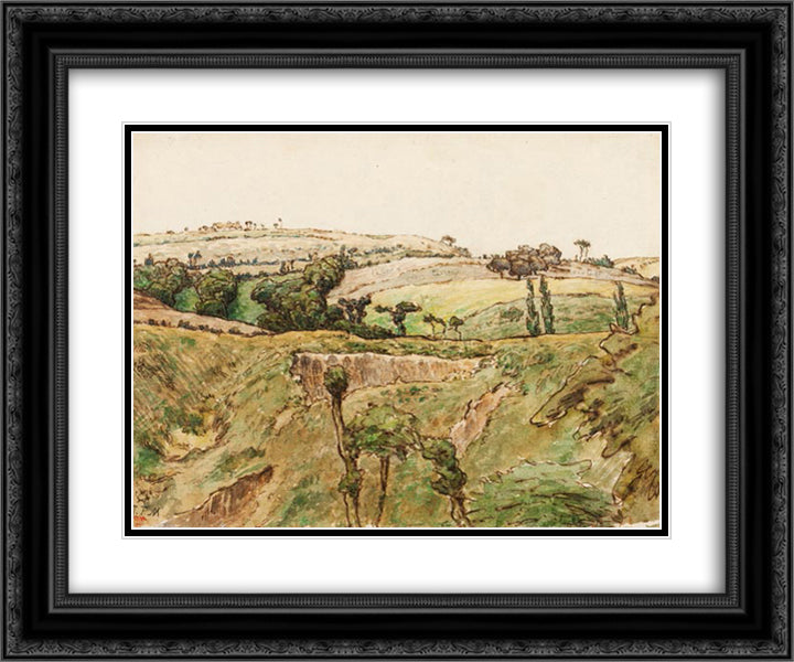 A Hilly Landscape 24x20 Black Ornate Wood Framed Art Print Poster with Double Matting by Millet, Jean Francois