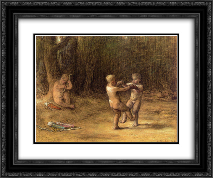 Amour's dance 24x20 Black Ornate Wood Framed Art Print Poster with Double Matting by Millet, Jean Francois