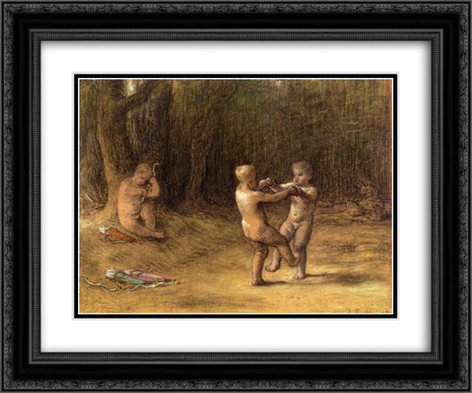 Amour's dance 24x20 Black Ornate Wood Framed Art Print Poster with Double Matting by Millet, Jean Francois