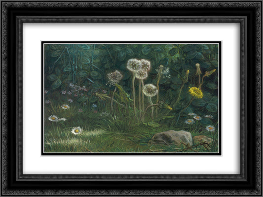 Dandelions 24x18 Black Ornate Wood Framed Art Print Poster with Double Matting by Millet, Jean Francois