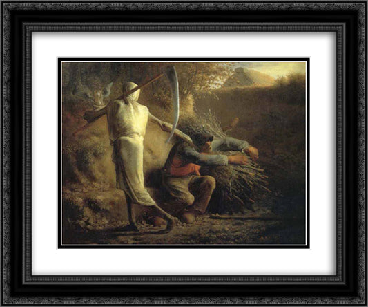 Death and the woodcutter 24x20 Black Ornate Wood Framed Art Print Poster with Double Matting by Millet, Jean Francois