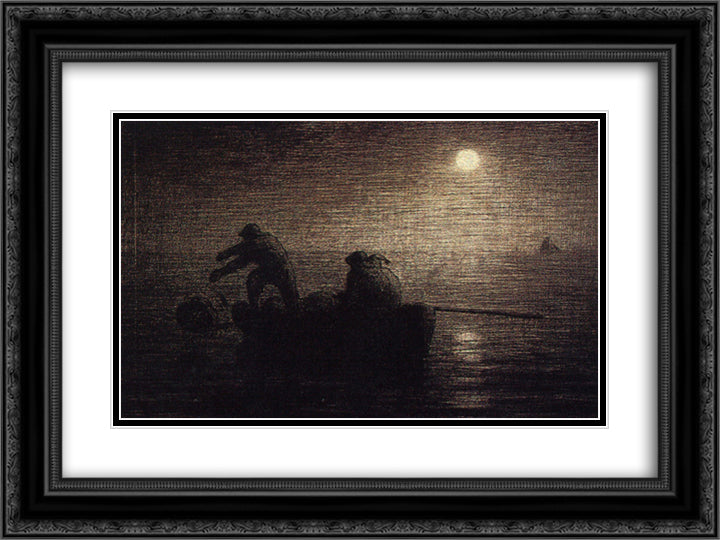 Fishermen 24x18 Black Ornate Wood Framed Art Print Poster with Double Matting by Millet, Jean Francois