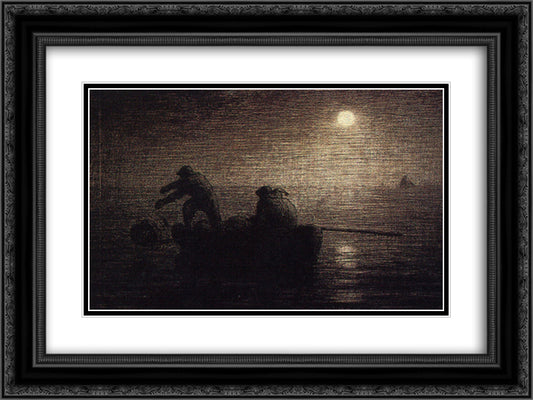 Fishermen 24x18 Black Ornate Wood Framed Art Print Poster with Double Matting by Millet, Jean Francois