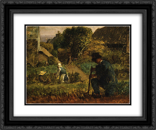 Garden Scene 24x20 Black Ornate Wood Framed Art Print Poster with Double Matting by Millet, Jean Francois