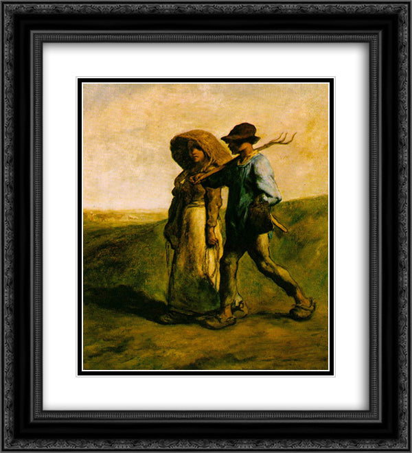 Going to Work 20x22 Black Ornate Wood Framed Art Print Poster with Double Matting by Millet, Jean Francois