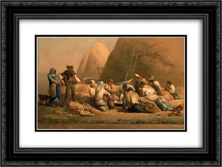 Harvesters Resting 24x18 Black Ornate Wood Framed Art Print Poster with Double Matting by Millet, Jean Francois