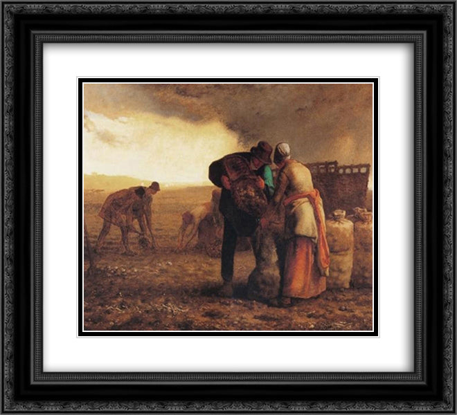 Harvesting potatoes 22x20 Black Ornate Wood Framed Art Print Poster with Double Matting by Millet, Jean Francois