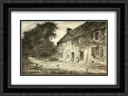 House birthplace Millet 24x18 Black Ornate Wood Framed Art Print Poster with Double Matting by Millet, Jean Francois