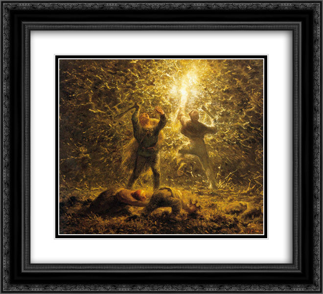 Hunting Birds at Night 22x20 Black Ornate Wood Framed Art Print Poster with Double Matting by Millet, Jean Francois